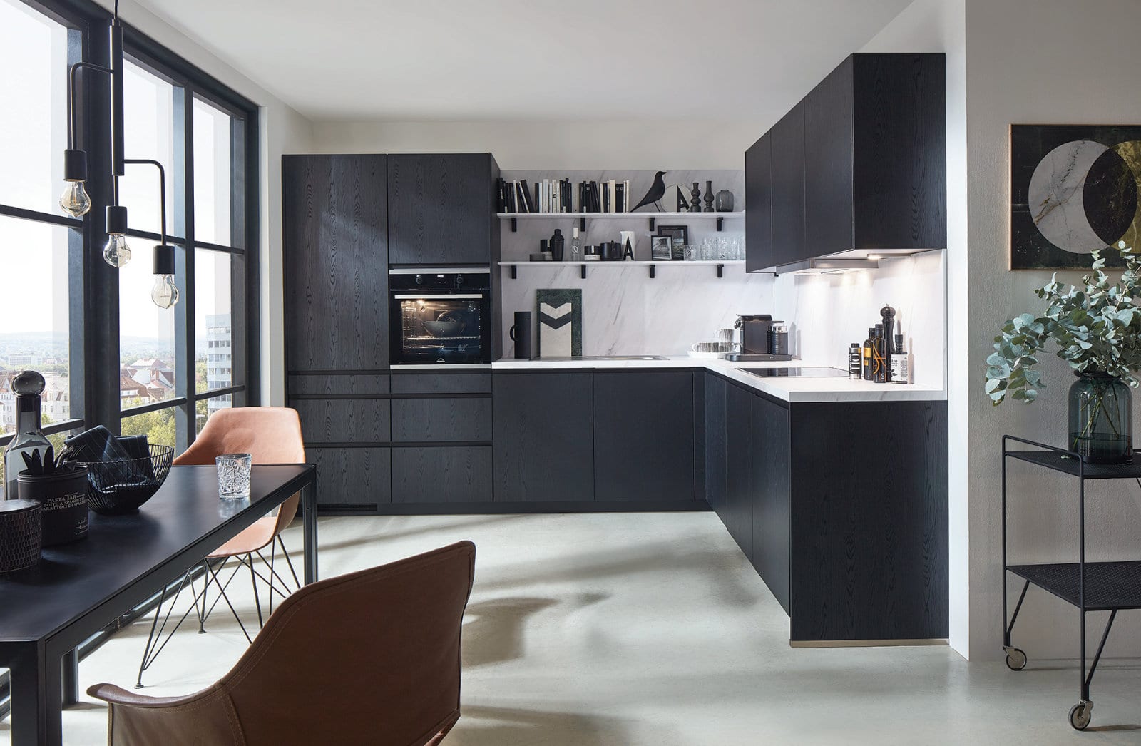 Nobilia Dark Wood L Shaped Handleless Kitchen 2021 | Lead Wolf, Peterborough